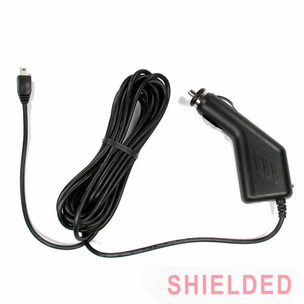 Double-shielded cigarette lighter charger cable Mini-USB for Street Guardian Sashcams